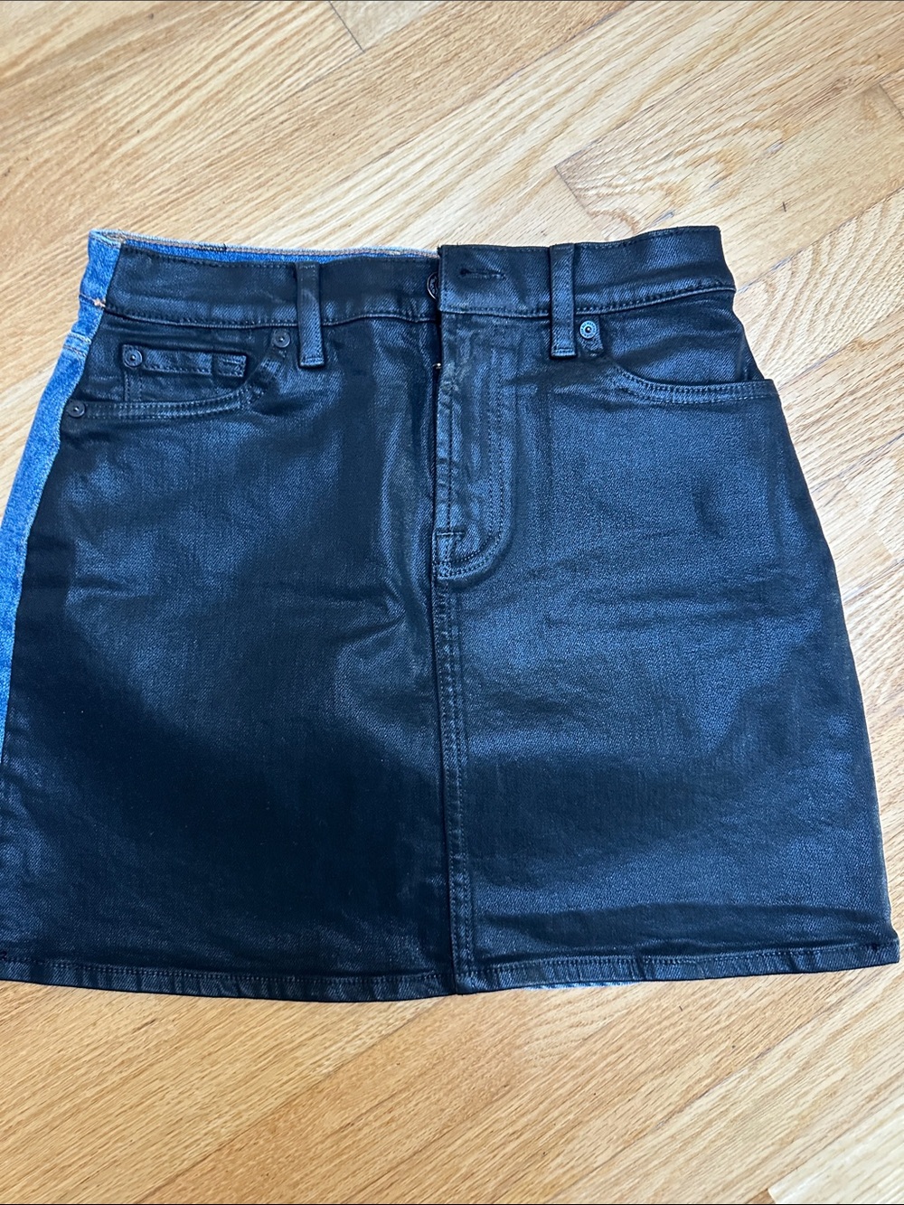 7 For All Mankind coated Mini Skirt with Denim backside. NWOT